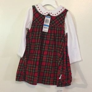 Adorable 3Pc plaid/Hearts Dress W/Headband NWT 24M